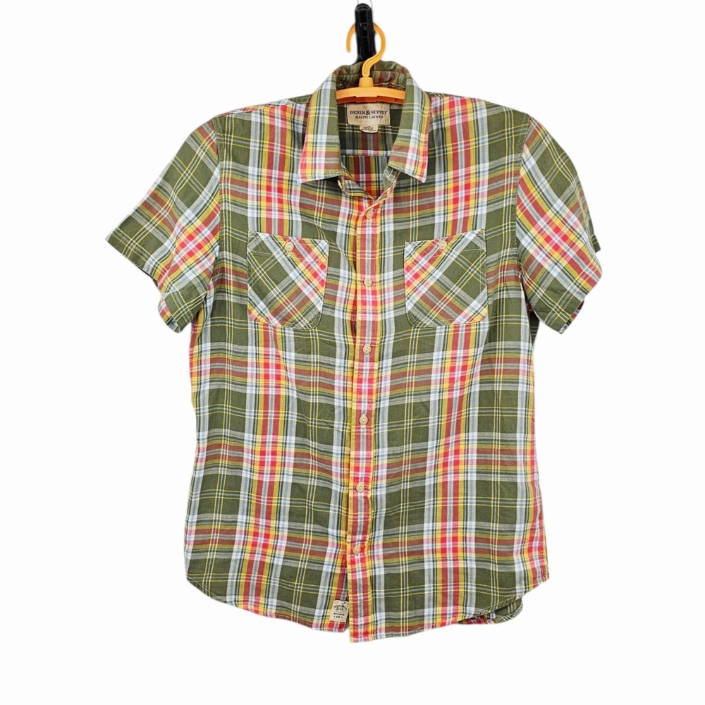 Denim & Supply Ralph Lauren Men's Large Colorful Plaid Y2K Short Sleeve Shirt